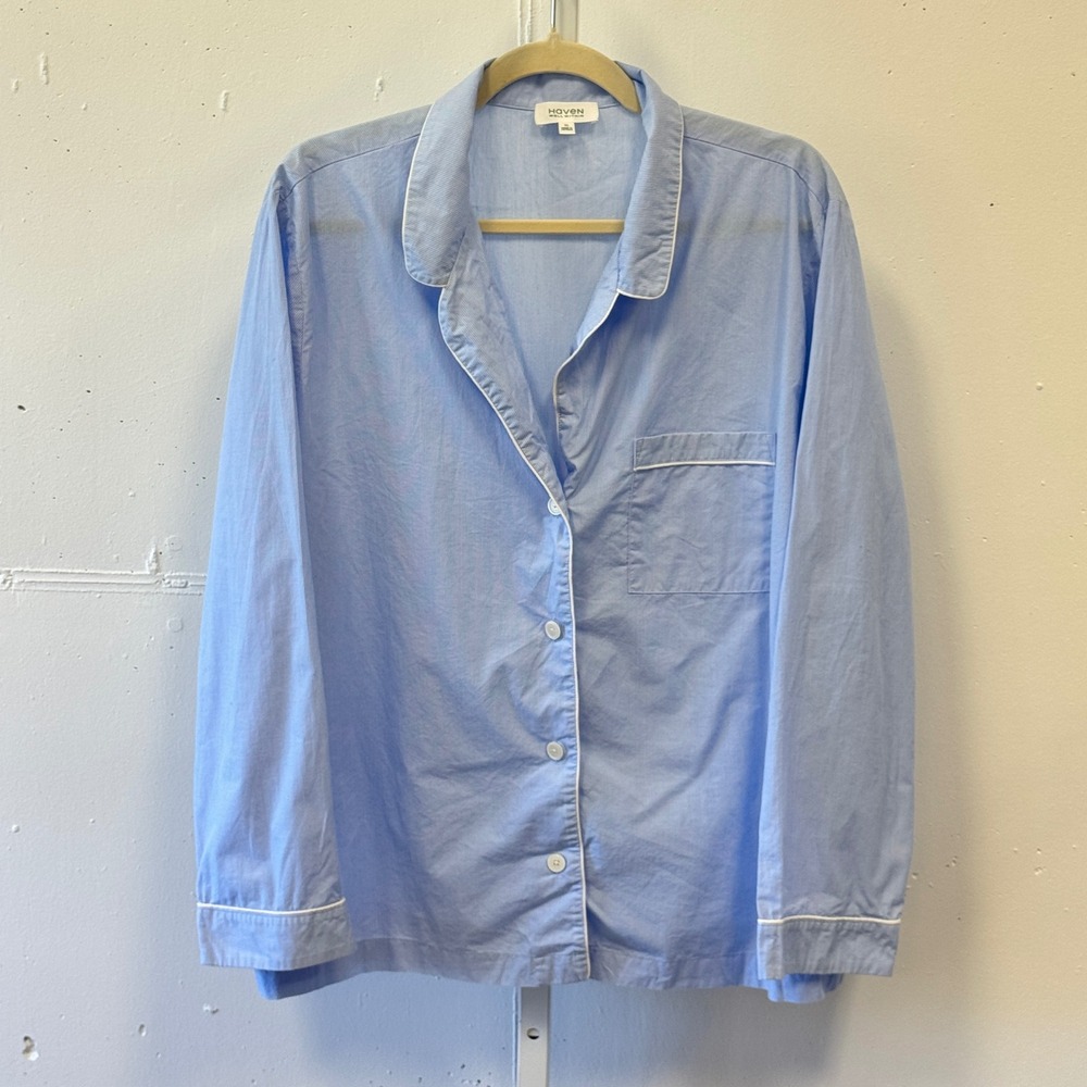 Haven Well Within Blue White Striped Cotton Pajama Top XL VN5566 Loungewear